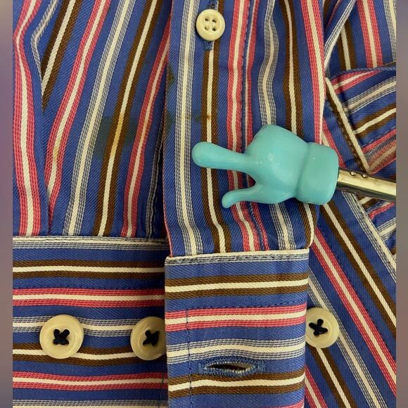 Peter Millar - Multicolor Striped Button Down Shirt - size MEDIUM  **STAIN - Picture 8 of 8